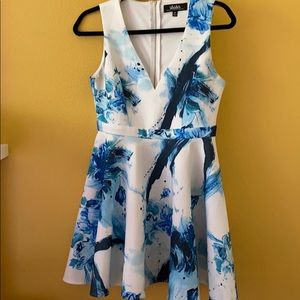blue & white floral homecoming dress